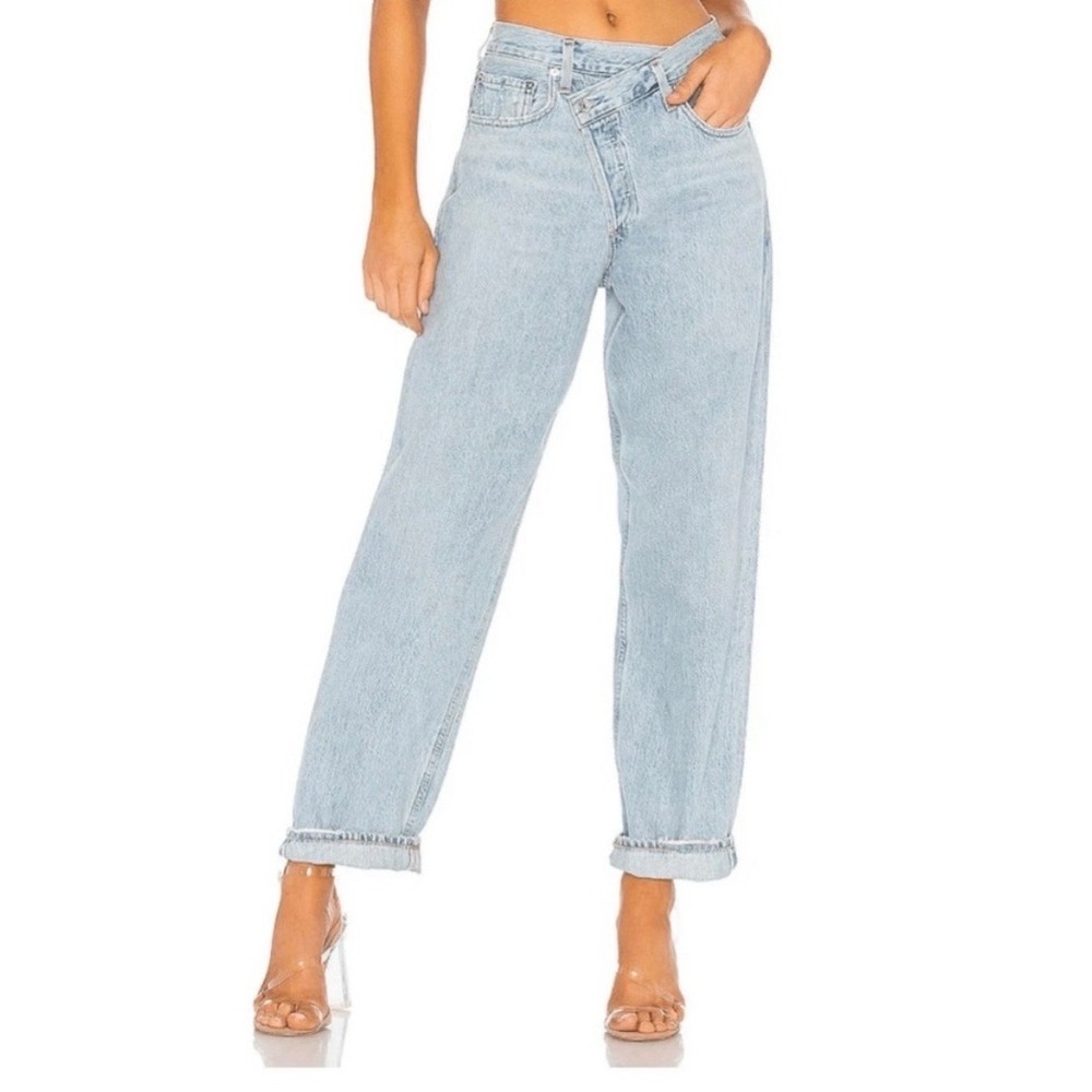 Agolde Criss Cross Upsized Jeans Light Blue Straight Leg Denim A097-983 Size 27 - Picture 13 of 13